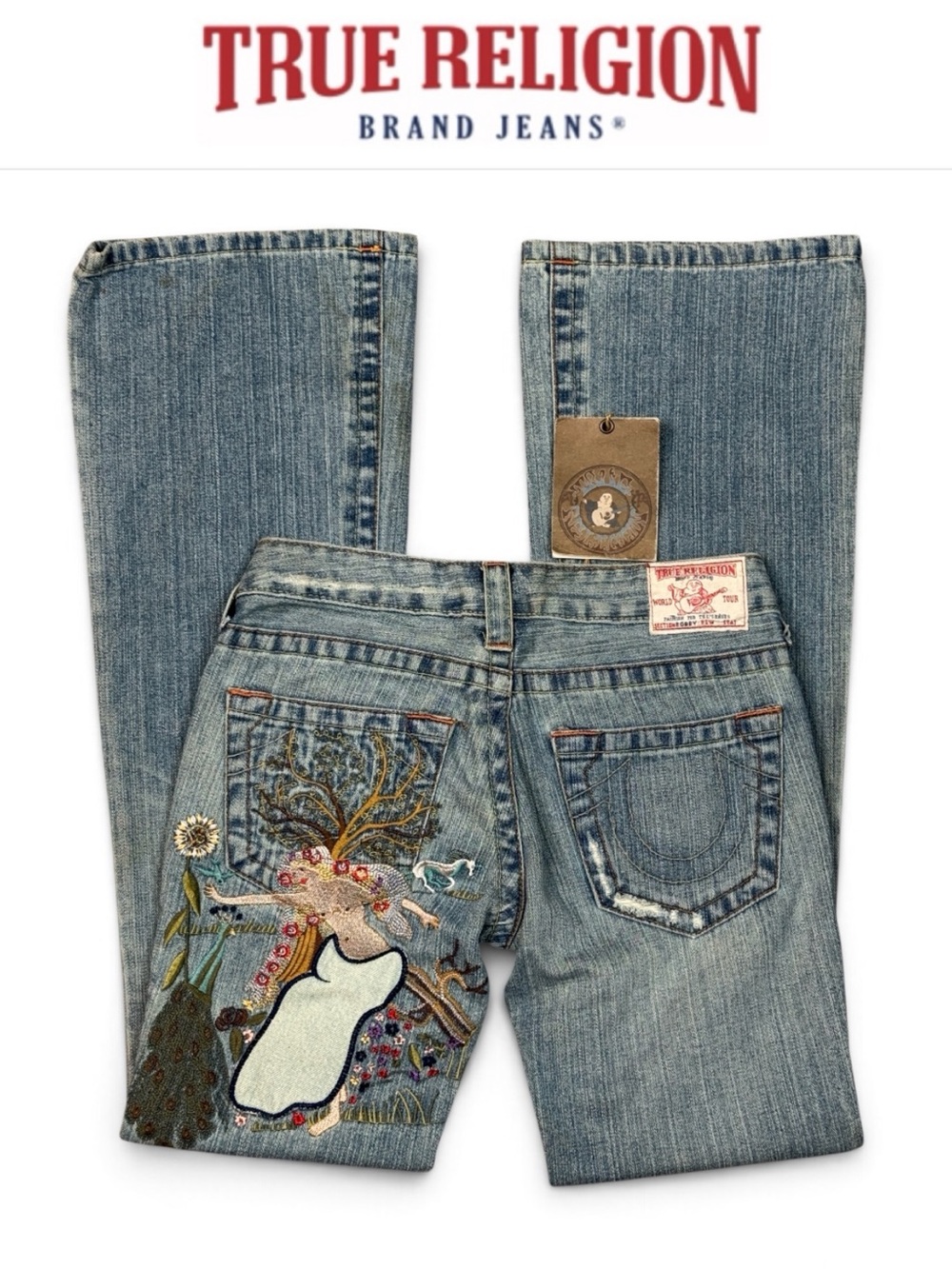VINTAGE 2005 DEADSTOCK TRUE RELIGION BOBBY GODIVA JEANS EMBROIDERED NWT SIZE 26